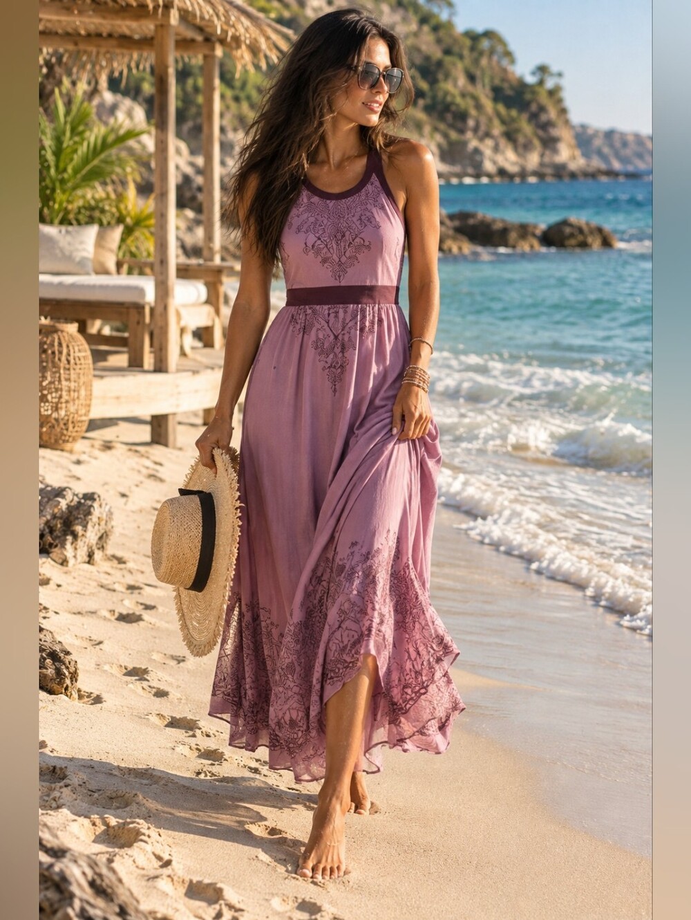 Athleta Rio printed maxi dress purple size xs